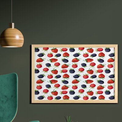 Ambesonne Fruits Wall Art With Frame, Delicious Ripe Berry Print Strawberries Raspberries Blackberries Summer Fruits Image, Printed Fabric Poster For Bathroom Living Room Dorms, 35" X 23", Plum Red - Image 0