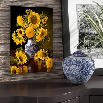 'Sunflowers in Blue and White Chinese Vase' Graphic Art Print - Image 0