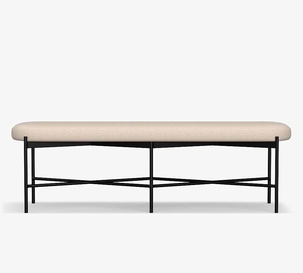Maison Upholstered Non-Tufted Backless Bench, Bronze Frame, Performance Heathered Basketweave Dove - Image 0