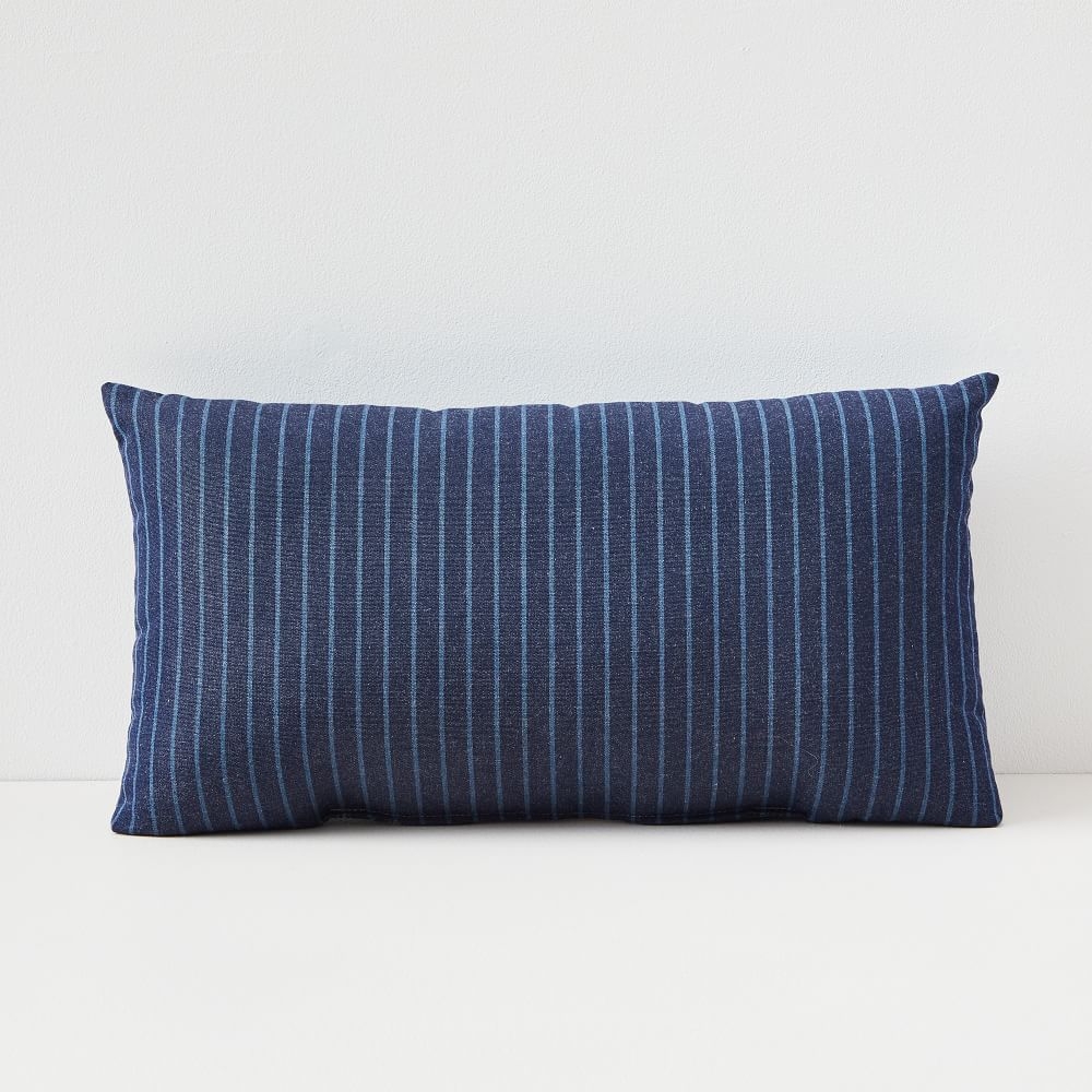 Sunbrella Indoor/Outdoor Striped Lumbar Pillow, Indigo, Set of 2, 12"x21" - Image 0