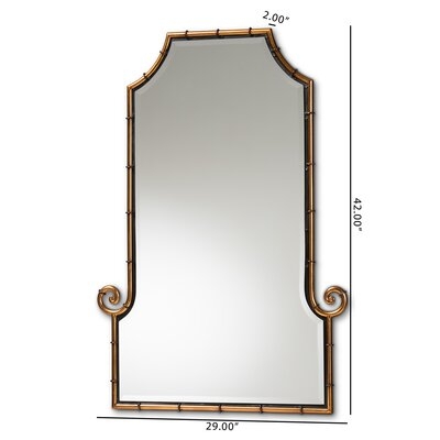 Deodhar Glamourous Hollywood Regency Style Gold Finished Metal Bamboo Inspired Accent Wall Mirror - Image 0