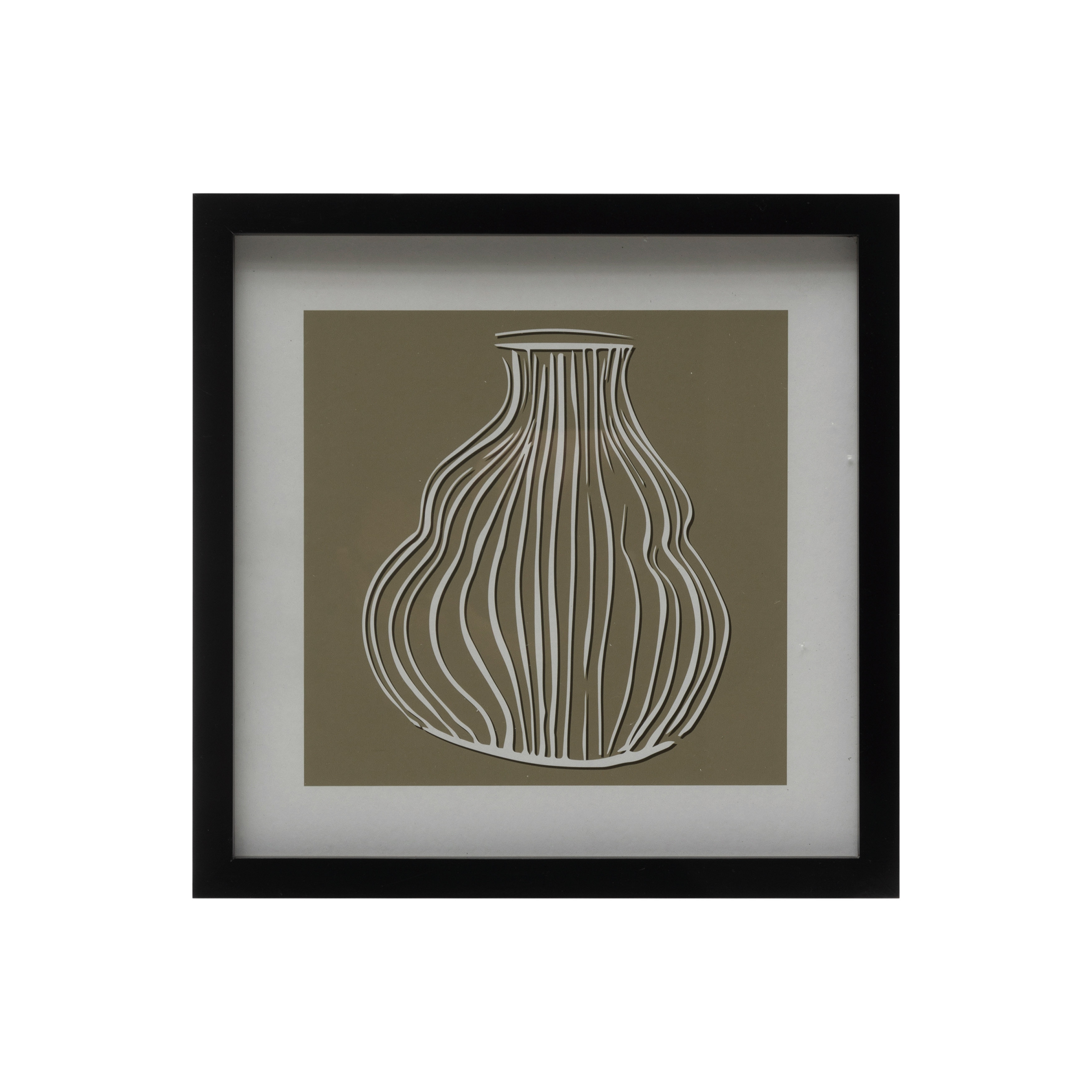  Wood Framed Glass Wall Décor with Vase Print, Beige and White - Image 0