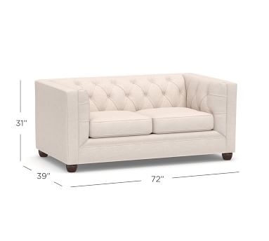 Chesterfield Square Arm Upholstered Grand Sofa 93.5", Polyester Wrapped Cushions, Chenille Basketweave Oatmeal - Image 4