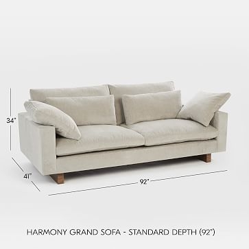 Harmony 92" Sofa, Down Blend, Yarn Dyed Linen Weave, Alabaster, Walnut - Image 5