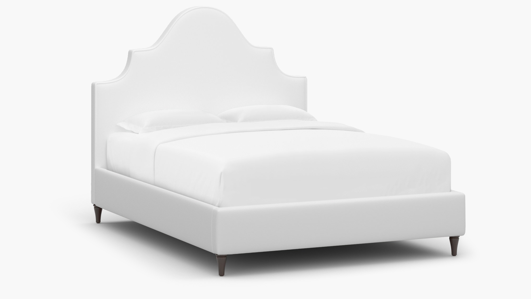 Statement Bed, White Twill, Espresso Decorative Tapered Leg, King - Image 1