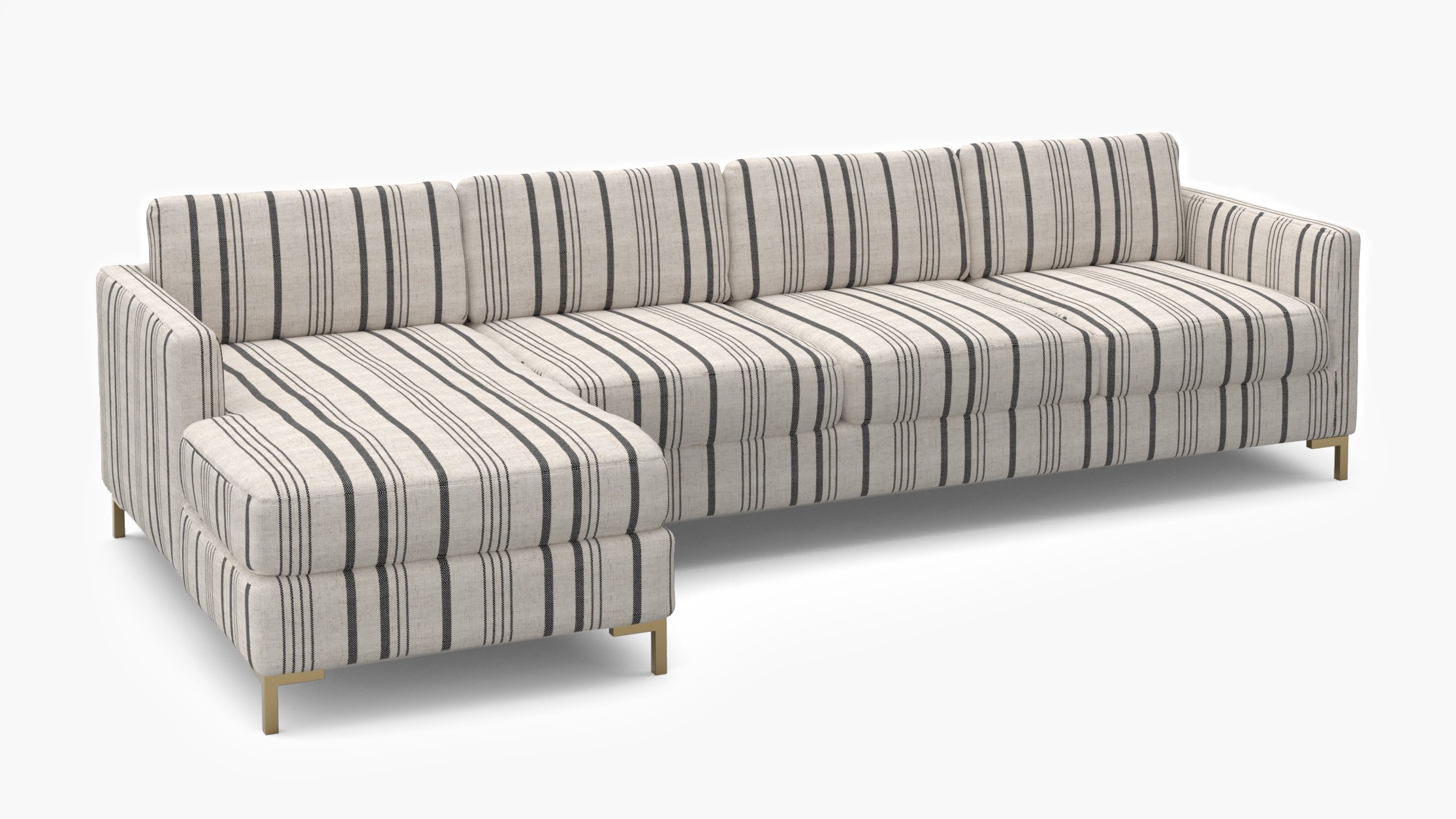 Modern Sectional, Left Facing, Black Market Stripe, Brass L Leg - Image 1