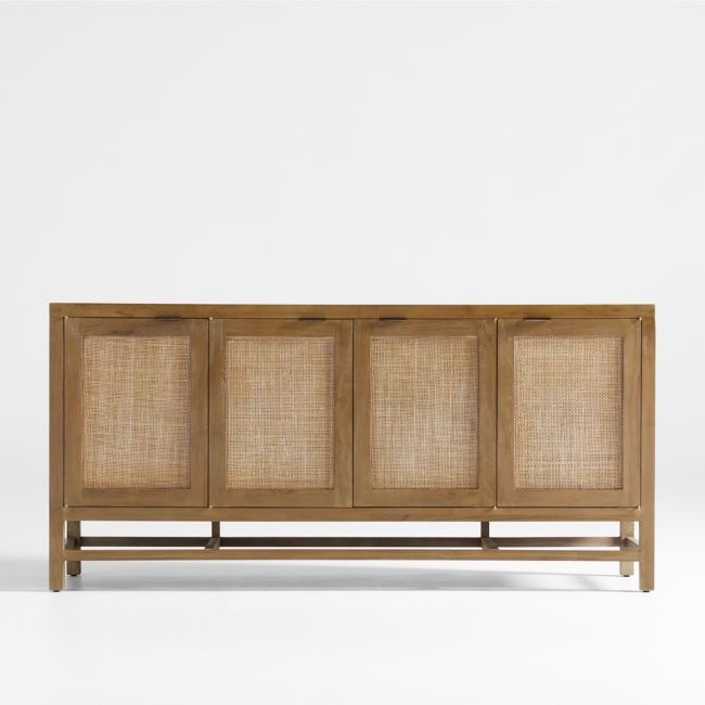 Blake 68" Light Brown Teak and Rattan Storage Media Console - Image 0