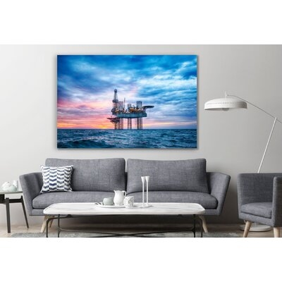 Ocean Offshore Drilling, Oil Rig, Oil Platform Modern Times Blue Sky Canvas Art Image Print Wall Art Painting Art Decor - Image 0