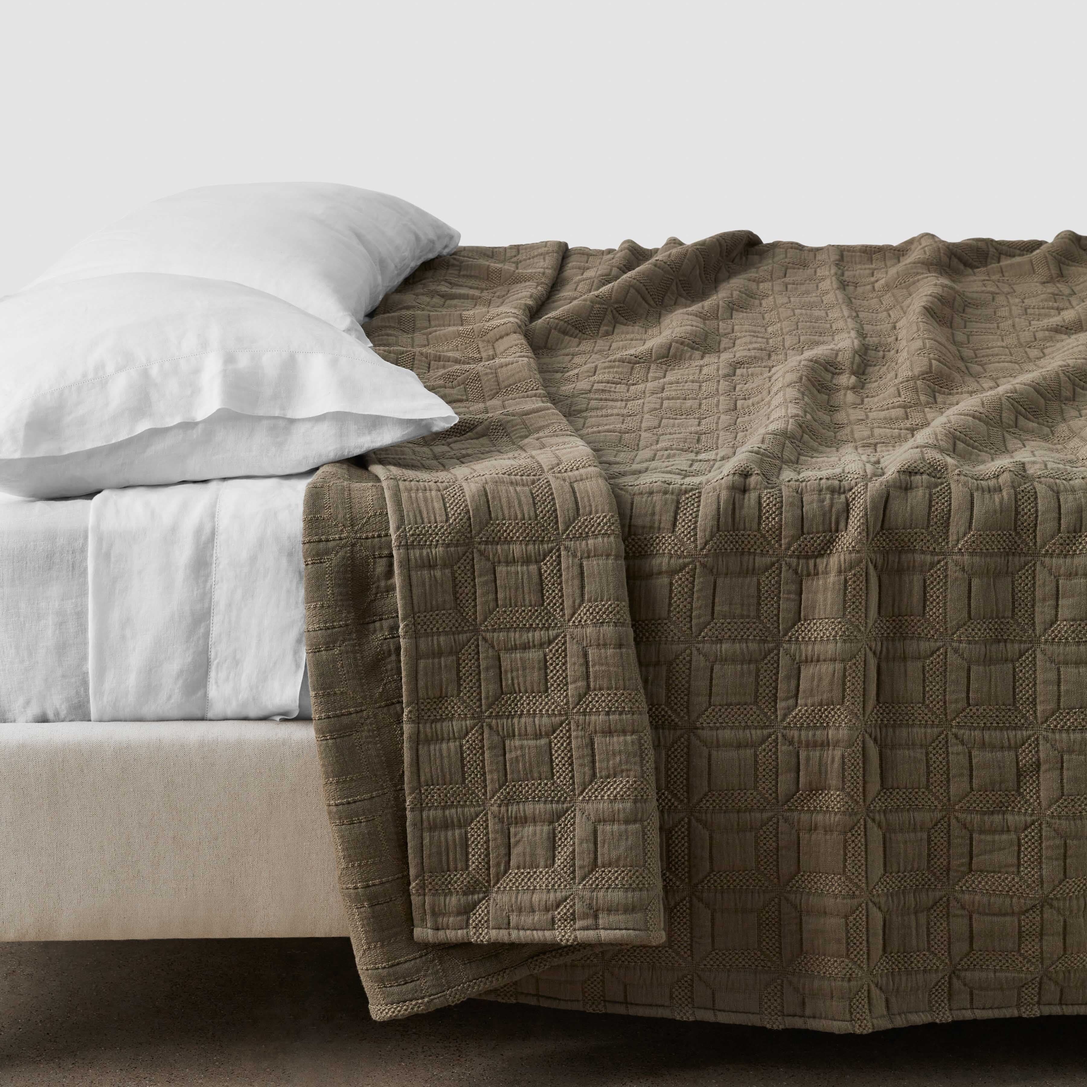 The Citizenry Ayla Organic Cotton Quilted Bed Blanket | Full/Queen | Olive - Image 0