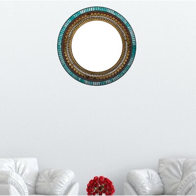 Wall Art Décor – Handcrafted Decorative Wall Mirror, Yellow, Gold, Blue, And Tan Mosaic Mirror, 24" Frame, 15" Round Mirror For Hallway, Bedroom, Bathroom, Living Room - Image 0