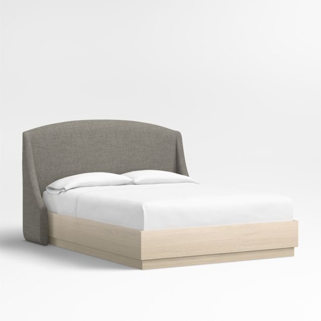 Lafayette 48" Dark Grey Upholstered Queen Headboard with Batten White Oak Bed Base - Image 0