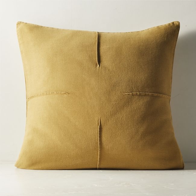 Tuck Tobacco Brown Linen Throw Pillow with Feather-Down Insert 26" - Image 0