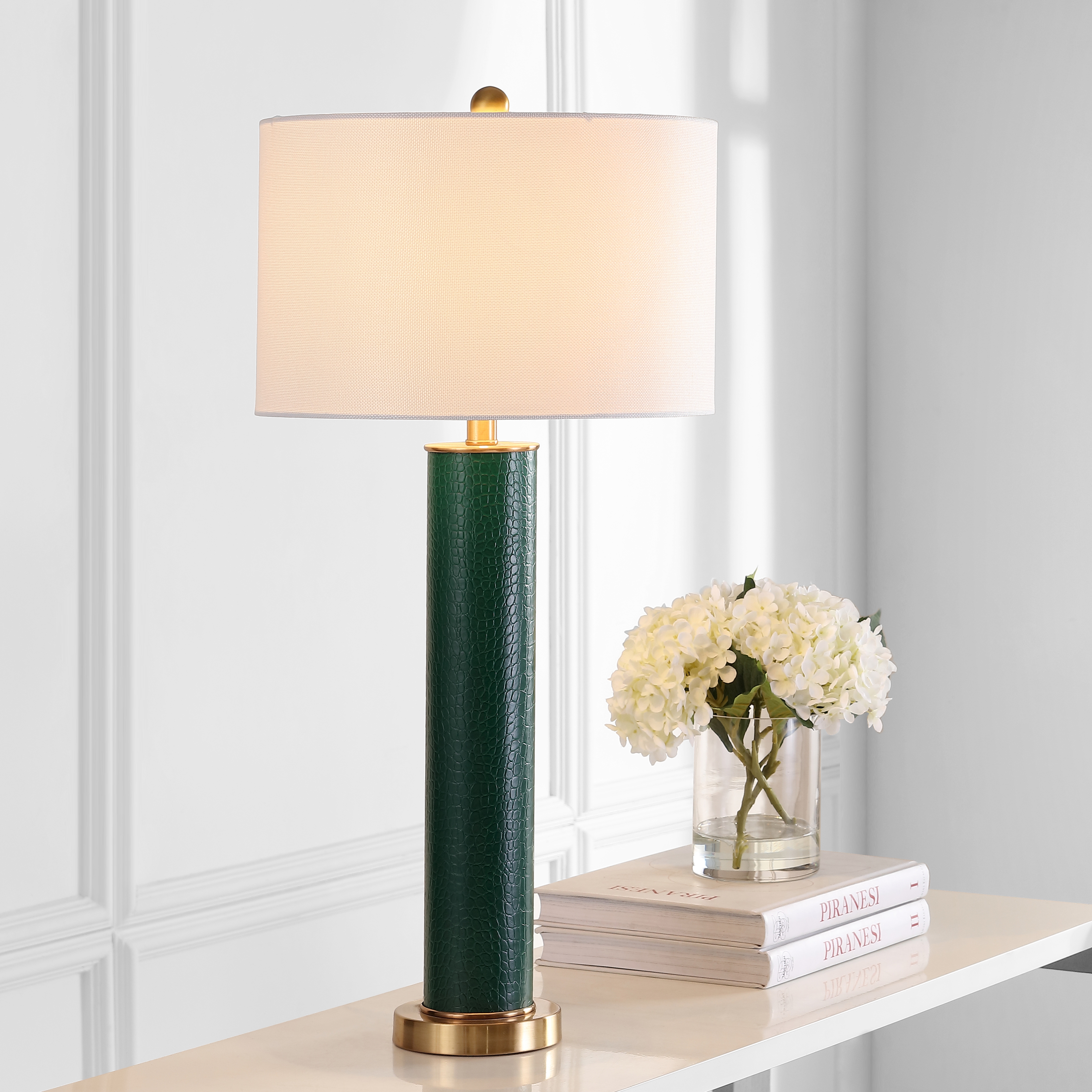 Ollie 31.5-Inch H Faux Alligator Table Lamp - Dark Green - Arlo Home - Image 5