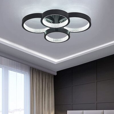 23 Inch Flush Mount LED Ceiling Light Fixture Modern LED Ceiling Light Dimmable With Remote Control Stylish 4 Circle Ceiling Light For Dining Room Living Room Bedroom (Black) - Image 0