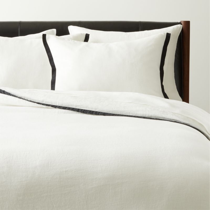 Border EUROPEAN FLAX-Certified Linen White and Black Standard Pillow Shams Set of 2 - Image 4