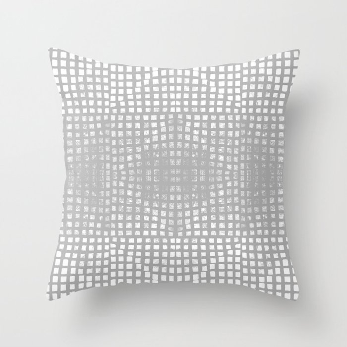 Square And Diamond Geometric Block Print In Grey Throw Pillow by House Of Haha - Cover (16" x 16") With Pillow Insert - Outdoor Pillow - Image 0