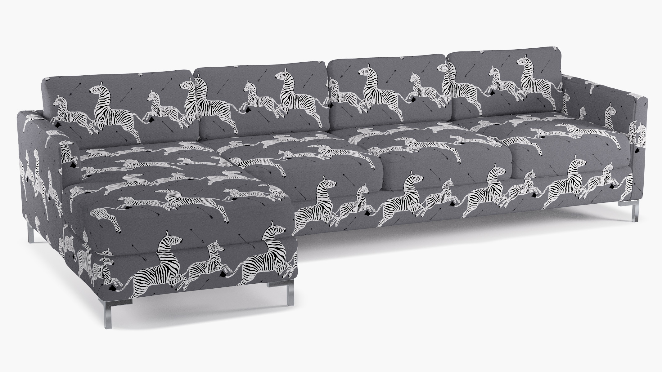 Modern Sectional, Left Facing, Slate Zebra, Chrome L Leg - Image 1