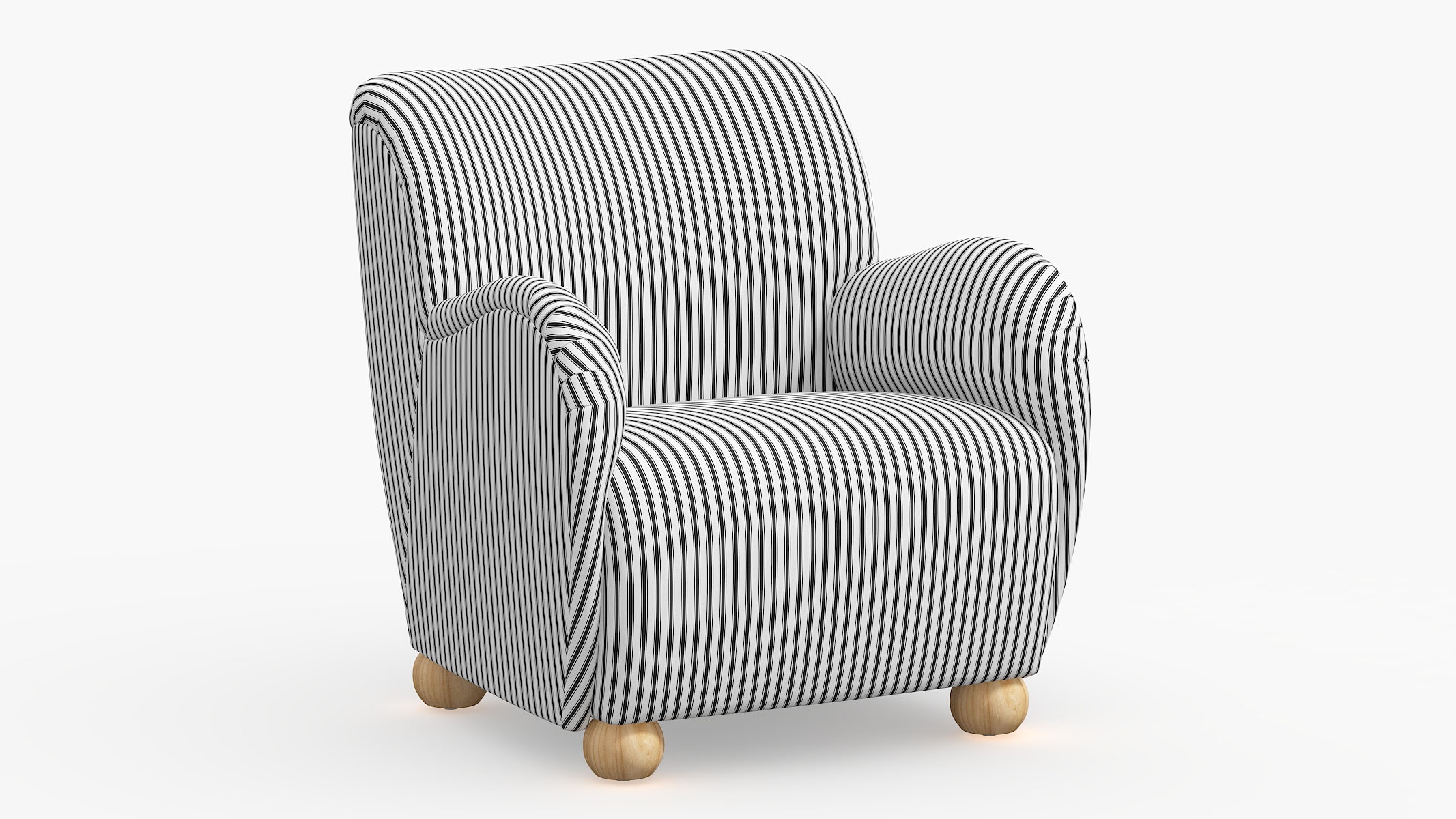 Bun Foot Accent Chair, Black Classic Ticking Stripe - Image 0