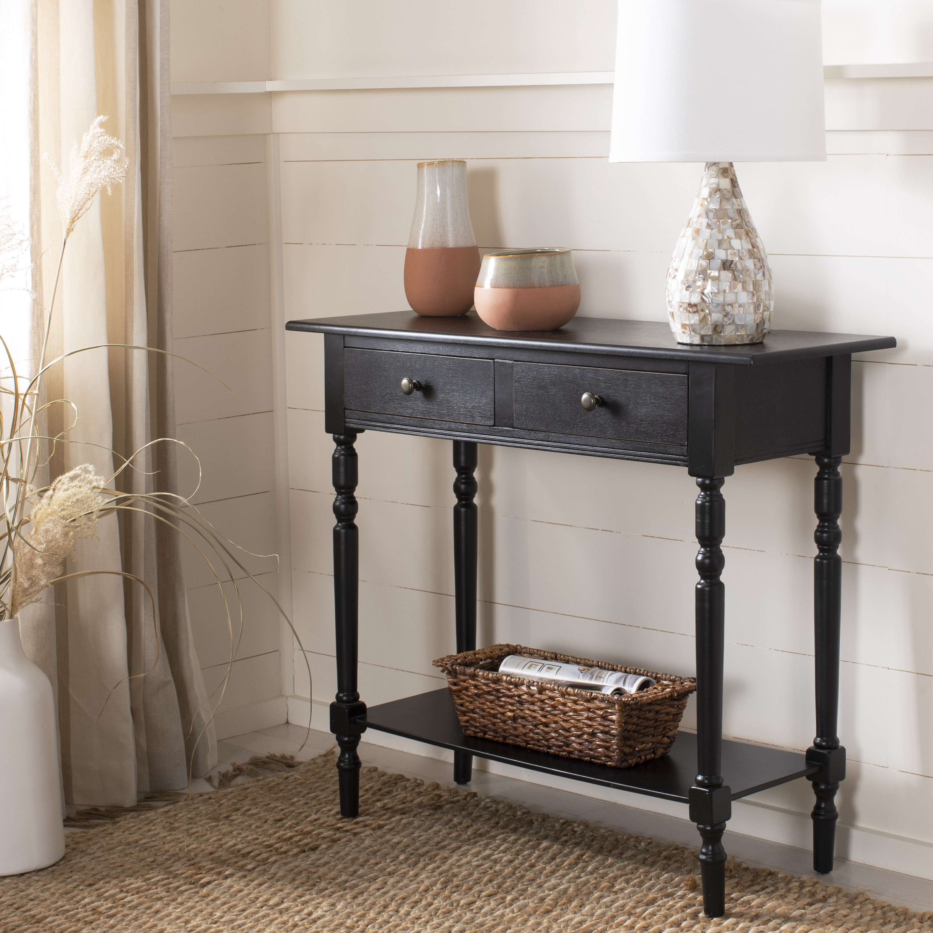 Rosemary 2 Drawer Console - Distressed Black - Safavieh - Image 8