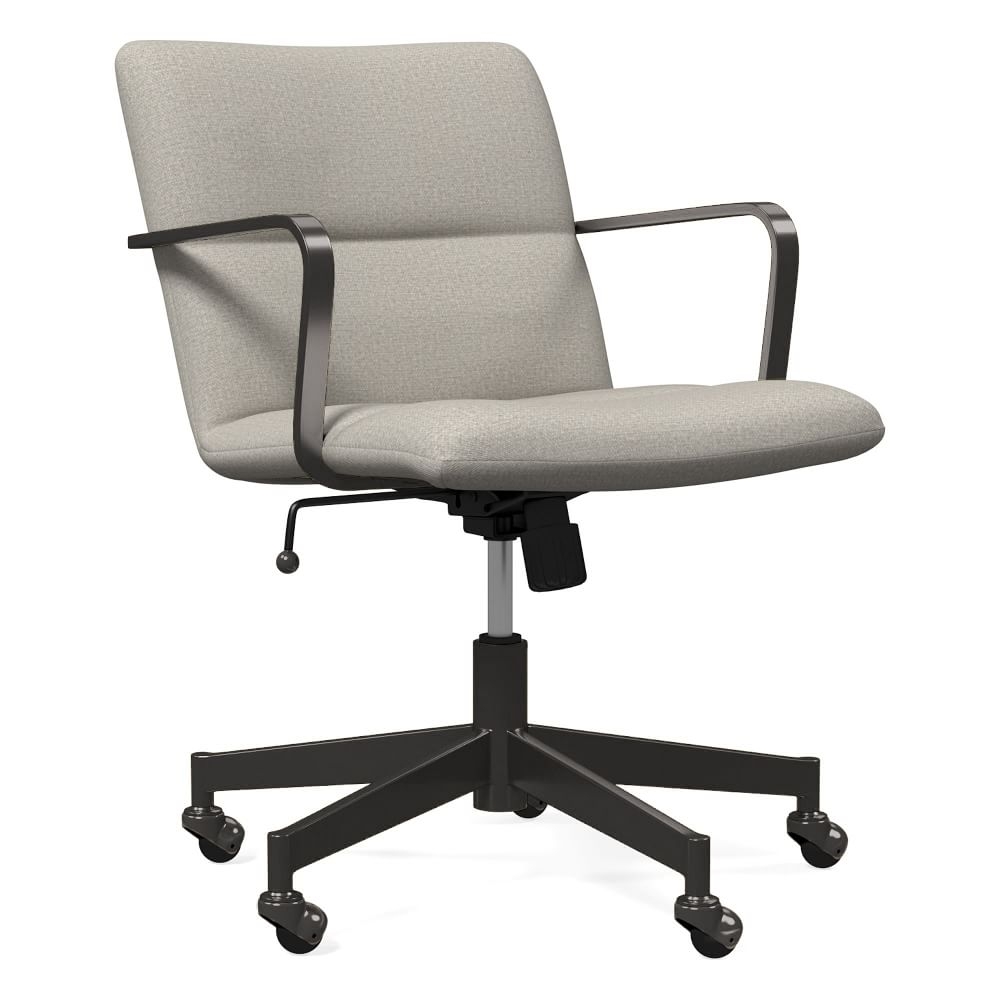 Cooper Mid-Century Office Chair, Dark Bronze, Basket Slub, Feather Gray - Image 0