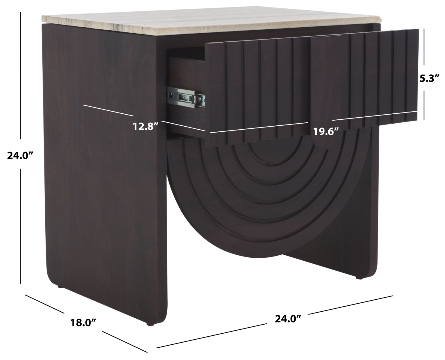 Floris Travertine Nightstand - Travertine/Black - Image 9