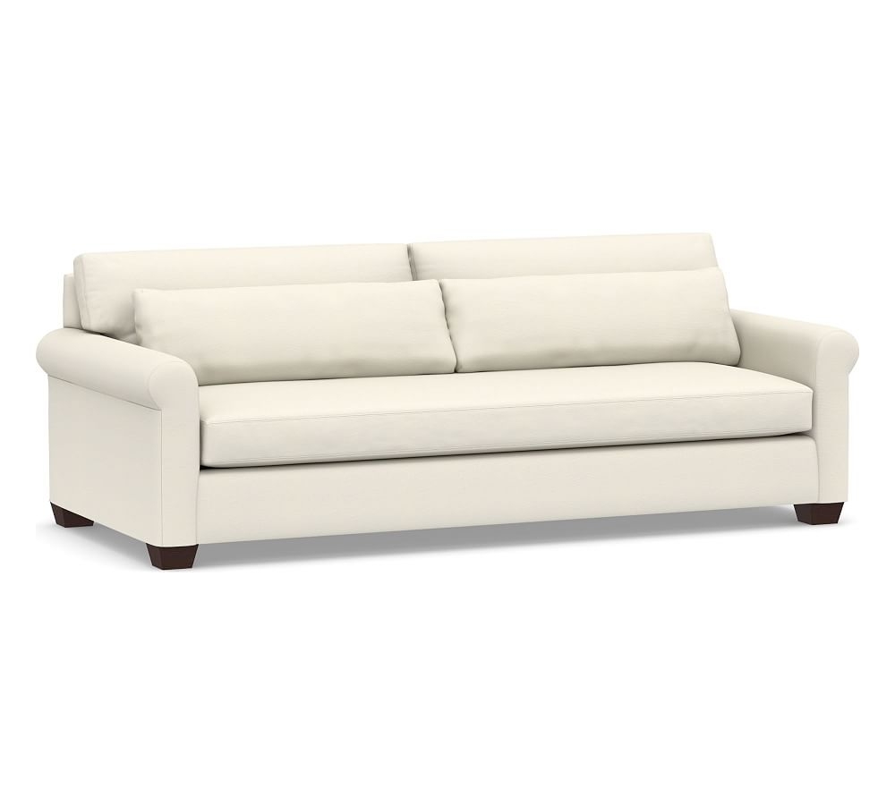 York Roll Arm Upholstered Deep Seat Grand Sofa 2X1, Down Blend Wrapped Cushions, Textured Twill Ivory - Image 0