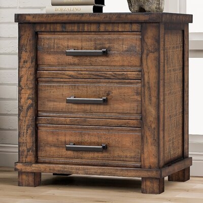 Three Drawer Reclaimed Solid Wood Framhouse Nightstand Rustic Style - Image 0