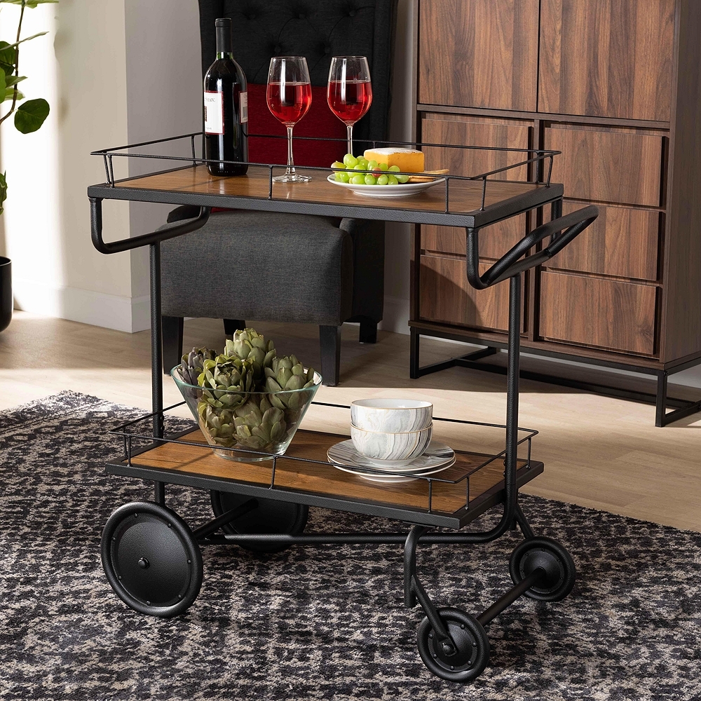 Potter 32 1/4" Wide Brown and Black 2-Tier Wine Serving Cart - Style # 97D72 - Image 0