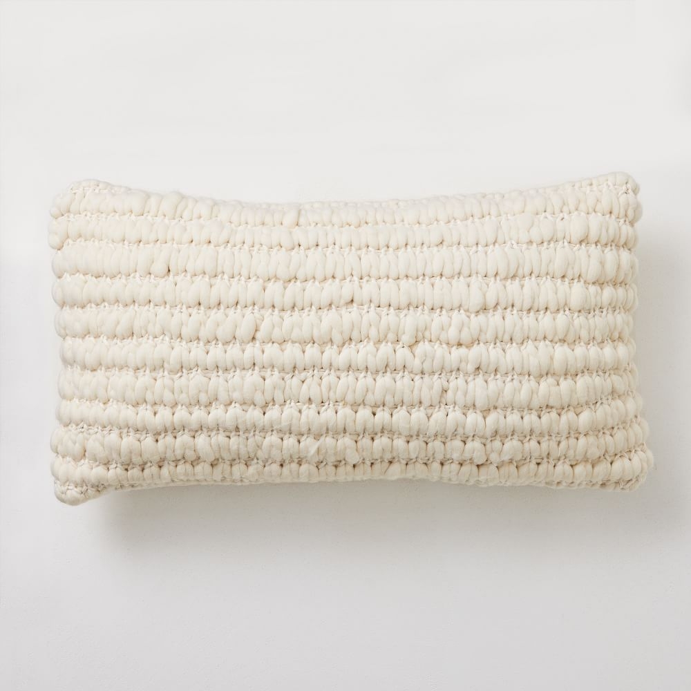 Chunky Knit Pillow Cover, White, 14"x26" - Image 0