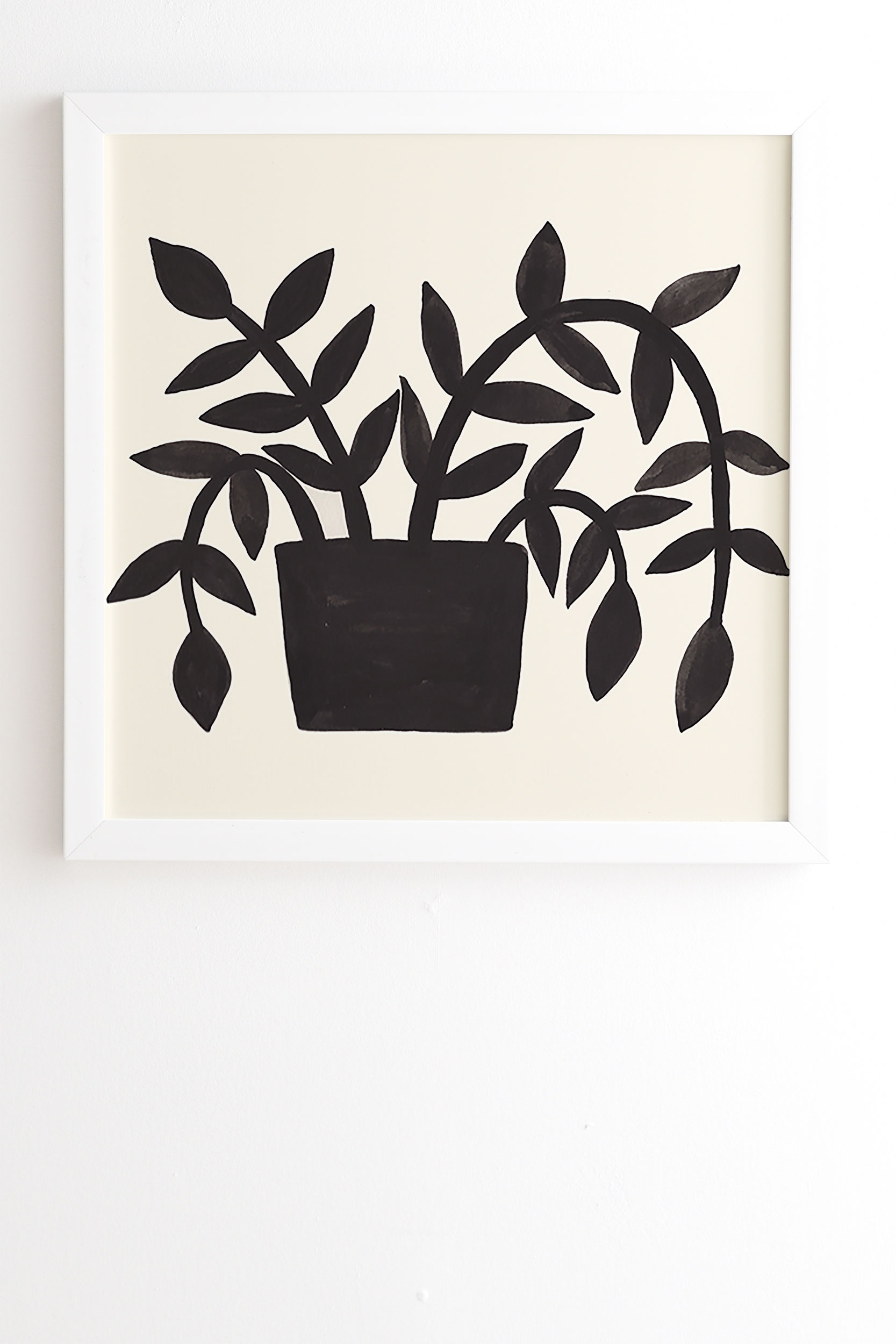 Black Painted Plant by Pauline Stanley - Framed Wall Art Basic White 30" x 30" - Image 1