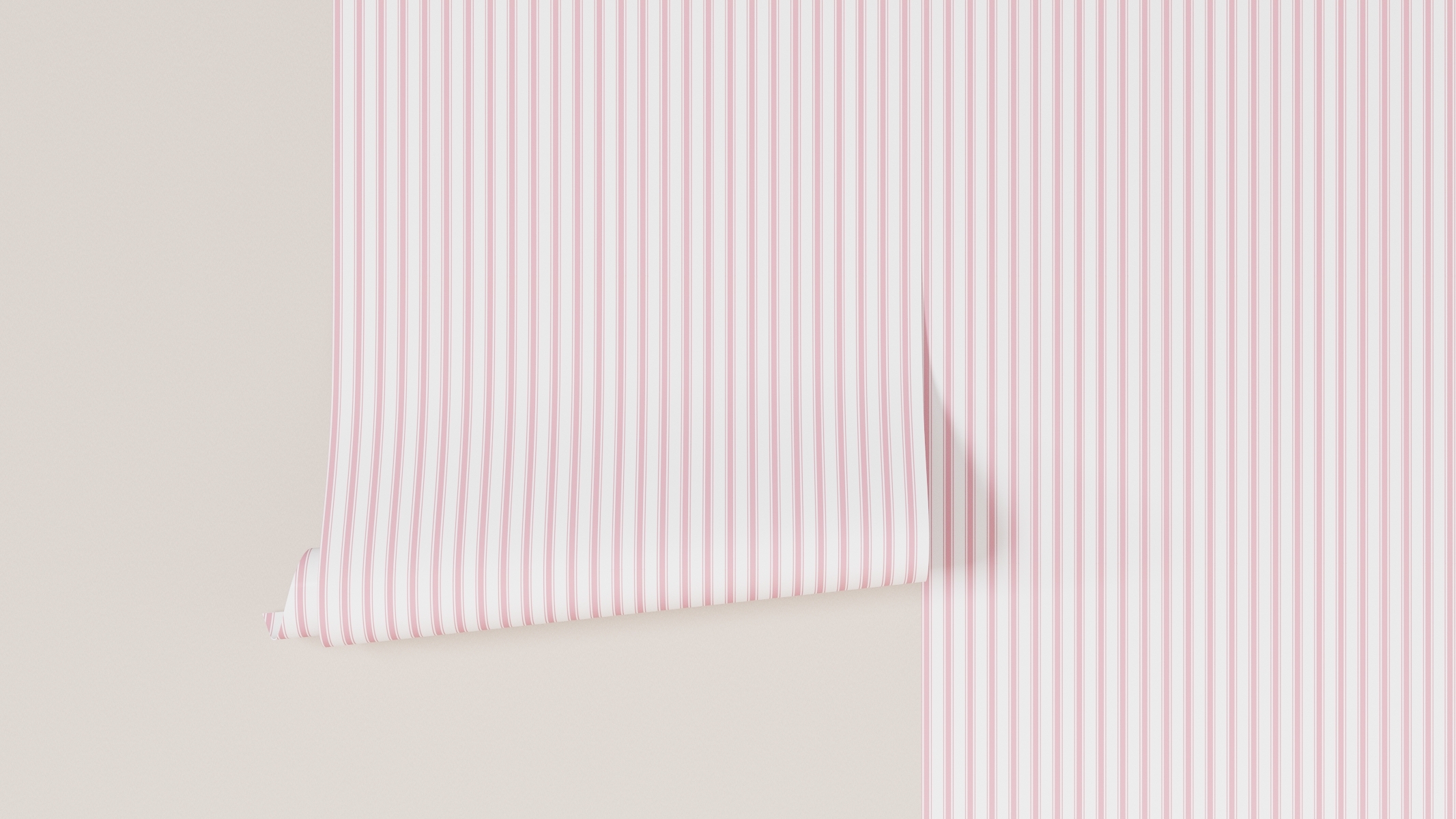Peel and Stick Wallpaper Roll, Pink Classic Ticking Stripe - Image 3