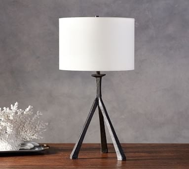 Easton Forged-Iron Tripod Table Lamp with Medium Straight Sided Gallery Shade, Bronze - Image 1
