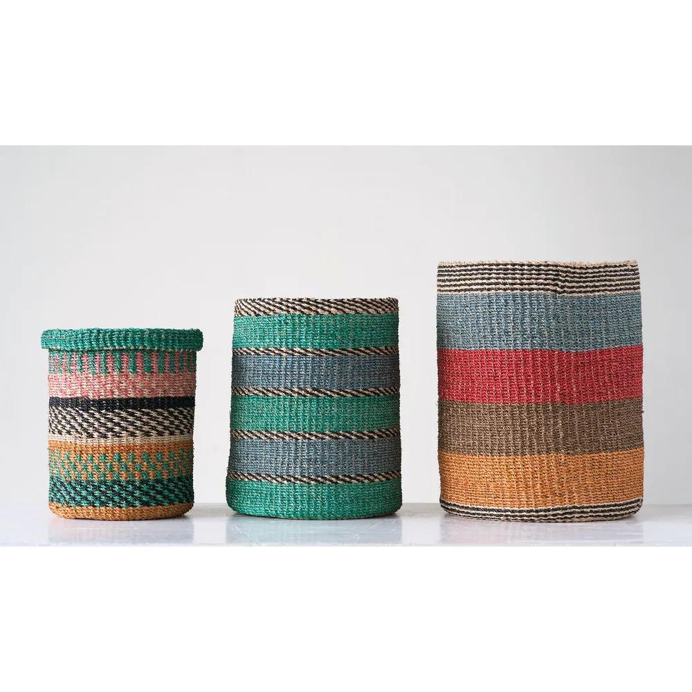 Bright Stripes Hand Woven Abaca Baskets, Set of 3 - Image 3