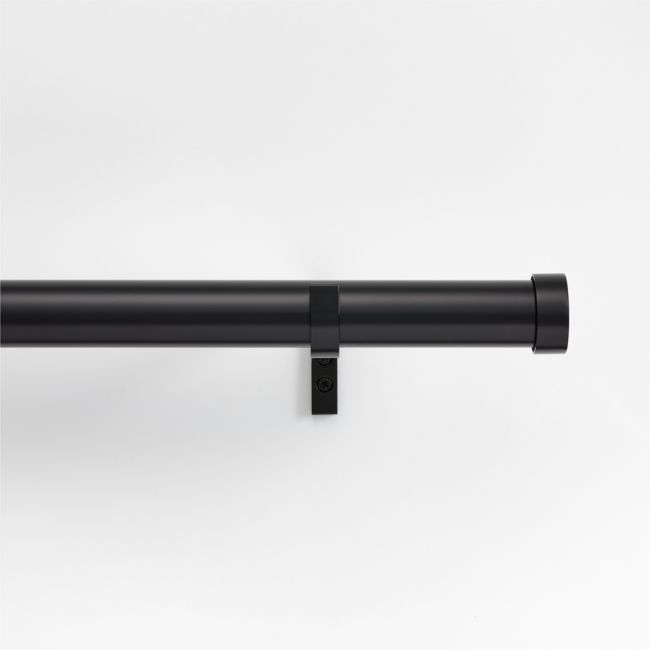 Black 1.5" Standard Curtain Rod and Round End Cap Finials Set 28"-48" - Image 0