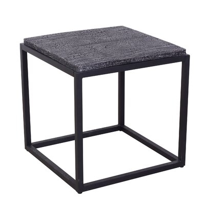 Travertine Stone-Look Concrete Square Frame Side Table With Steel Base - Image 0