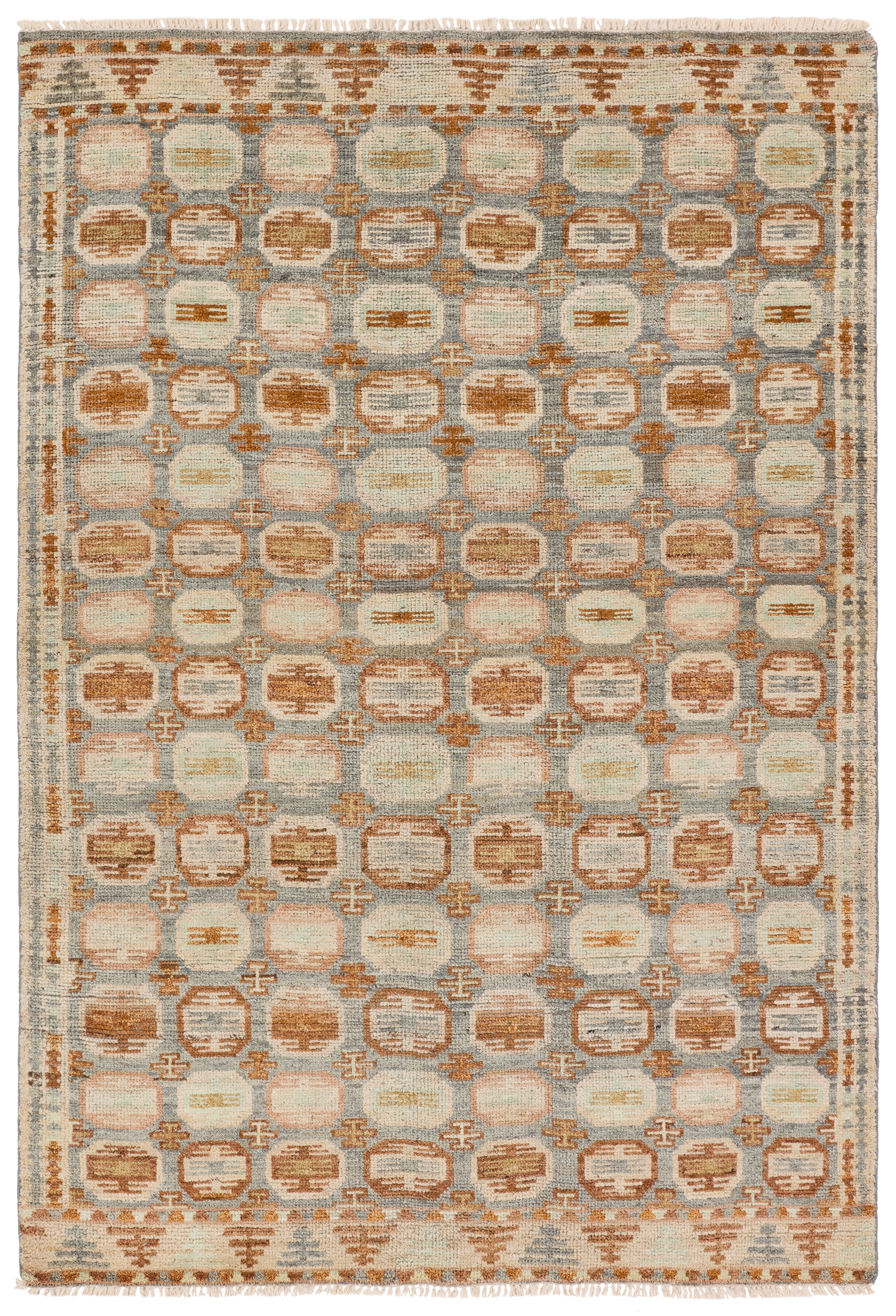 Titale HAZ01 Handknotted Medallion Blue and Slate Area Rug (10'x14') - Image 0