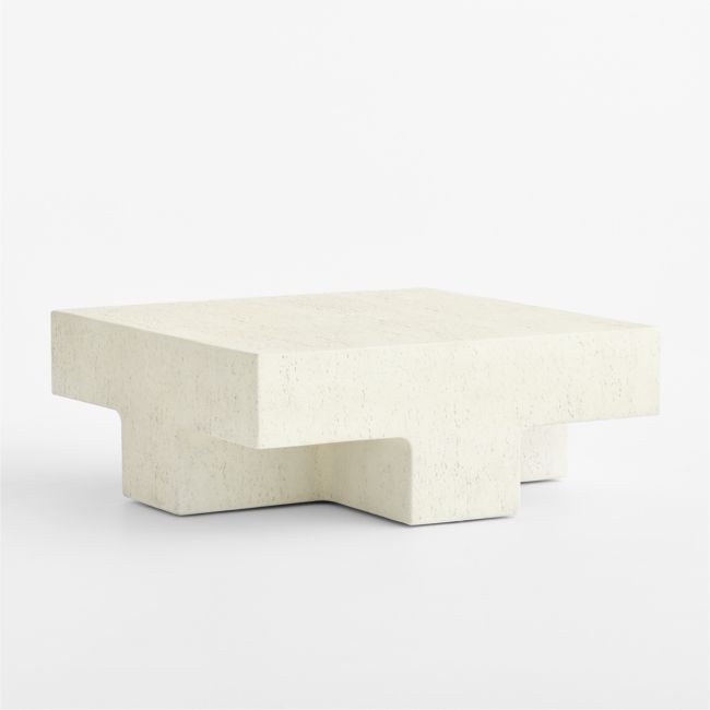 Tito Textured Faux Travertine 40" Square Coffee Table - Image 0