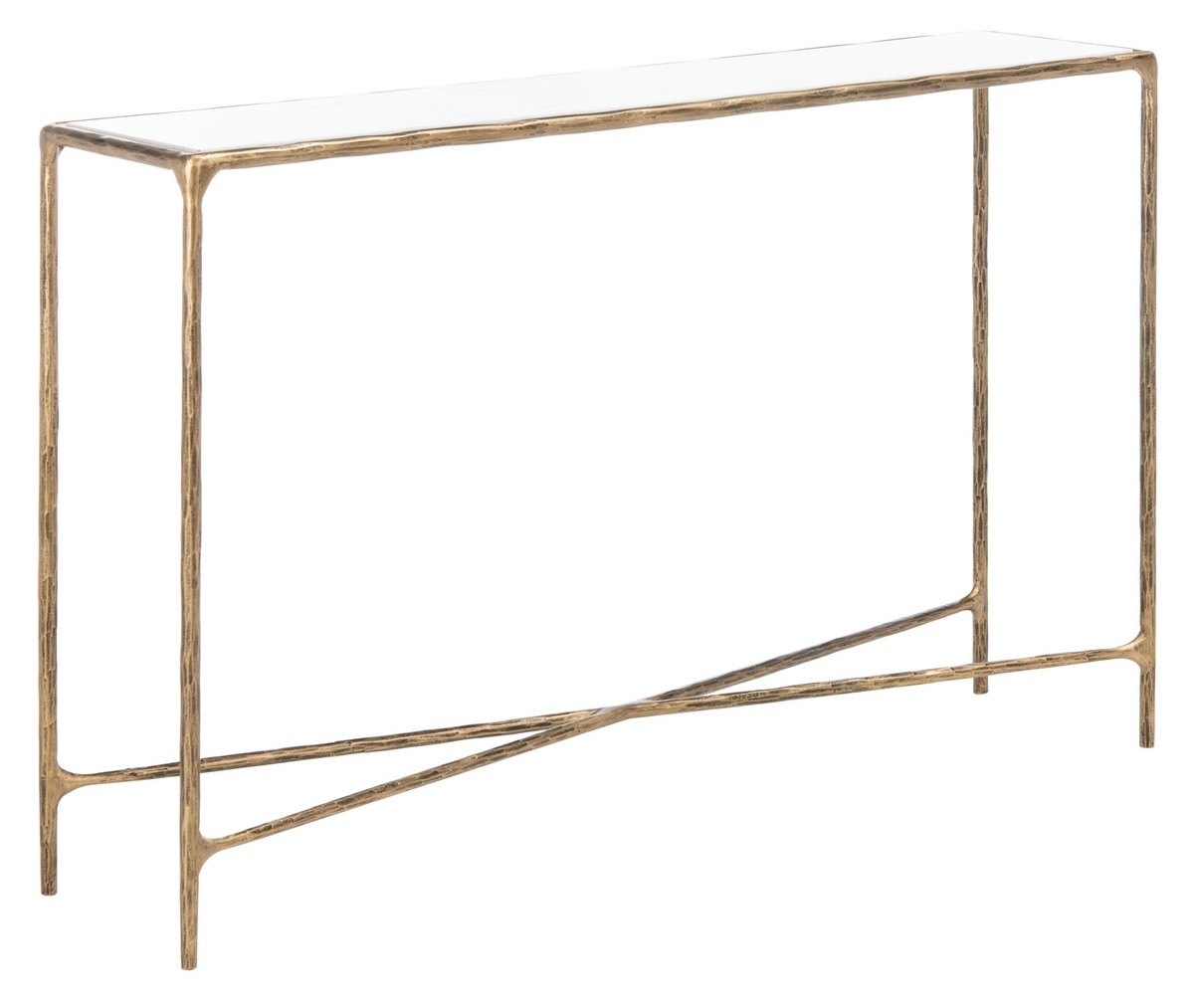 Jessa Forged Metal Rectangle Console Table - Brass/White - Image 7