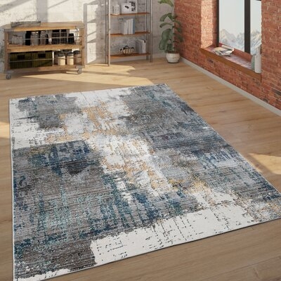 Abstract Rug For Living Rooms, Modern Design With 3D Effect In Grey Blue Cream - Image 0