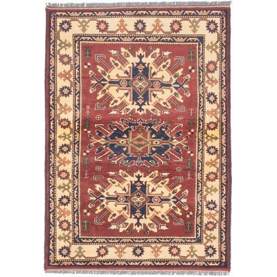 One-of-a-Kind Newnan Hand-Knotted 2010s Kargahi Red 4'2" x 5'11" Wool Area Rug - Image 0