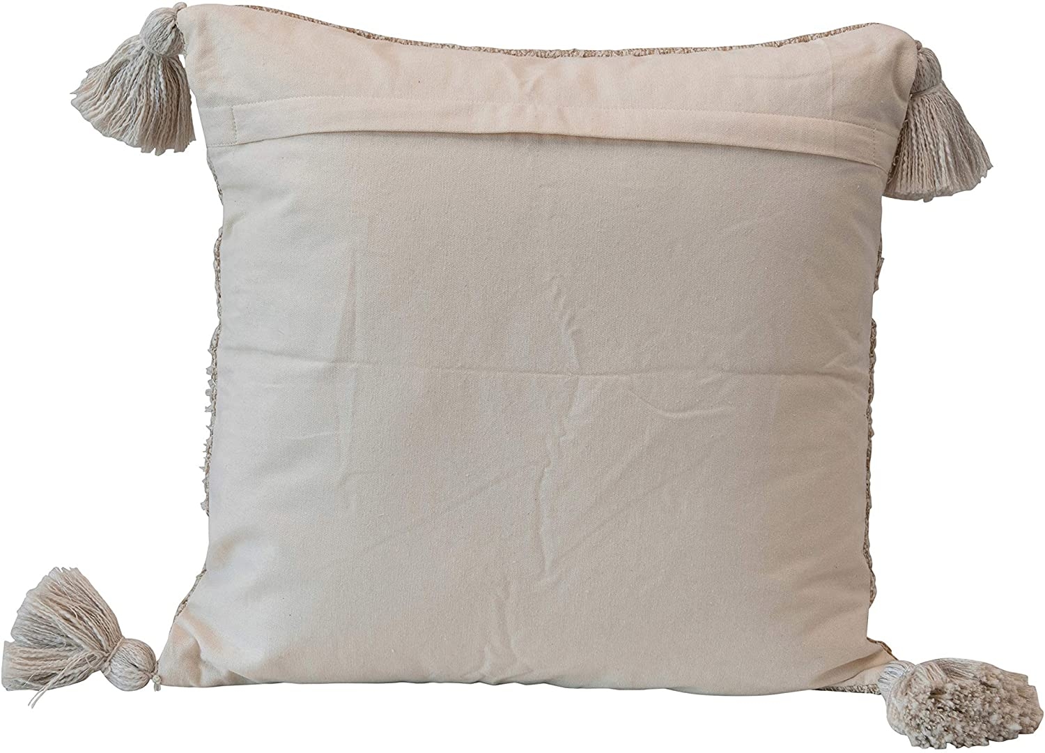 Woven Cotton Blend Lumbar Pillow with Metallic Thread & Tassels, Cream & Tan, 20" x 20" - Image 1
