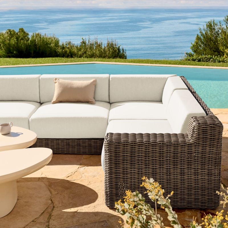 Maylin All-Weather Rattan Outdoor Corner Chair with Warm White Sunbrella® Cushions - Image 3