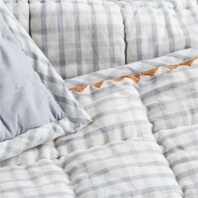 Blue Windowpane Plaid Organic Cotton Baby Crib Quilt - Image 4