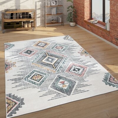 Modern Rug Ethnic Design With Colorful Pattern, 3D Effect In Cream - Image 0