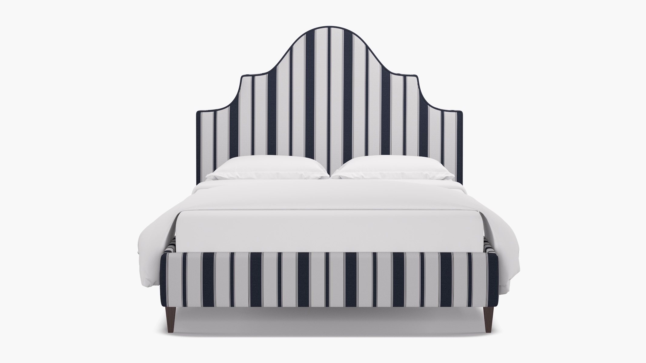 Statement Bed, Navy Clarence Stripe, Espresso Square Tapered Leg, Twin - Image 0