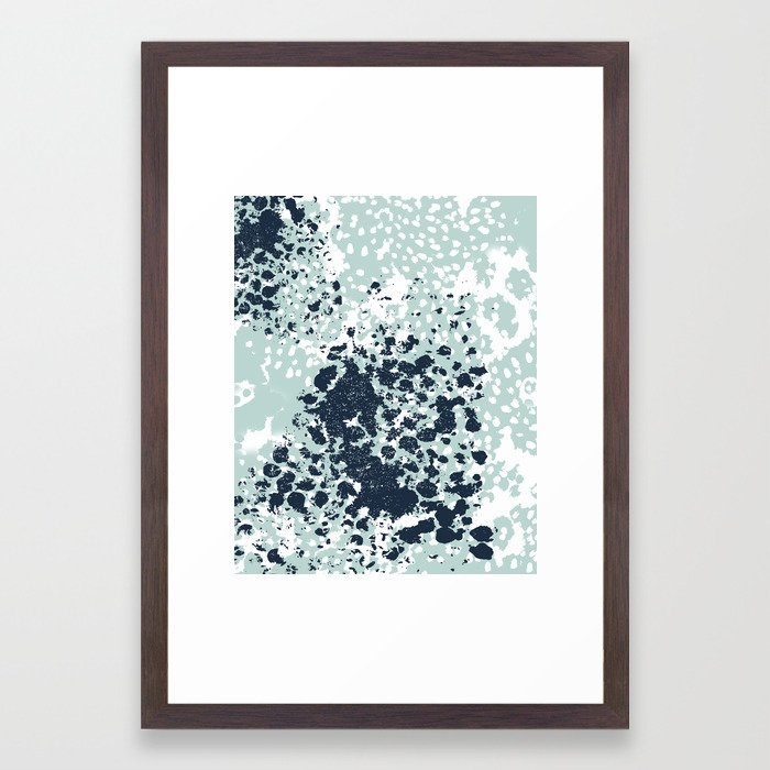 Textured Mint And Blue Abstract Painting Dots Pattern Modern Minimal Art Print Framed Art Print by Charlottewinter - Conservation Walnut - SMALL-15x21 - Image 0