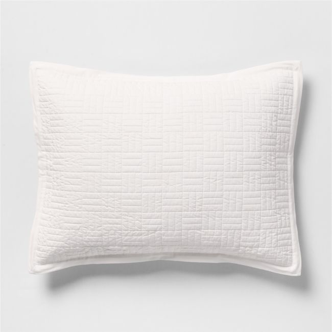 Serene Washed Organic Cotton Sateen Classic Stitch White Standard Bed Pillow Sham - Image 0