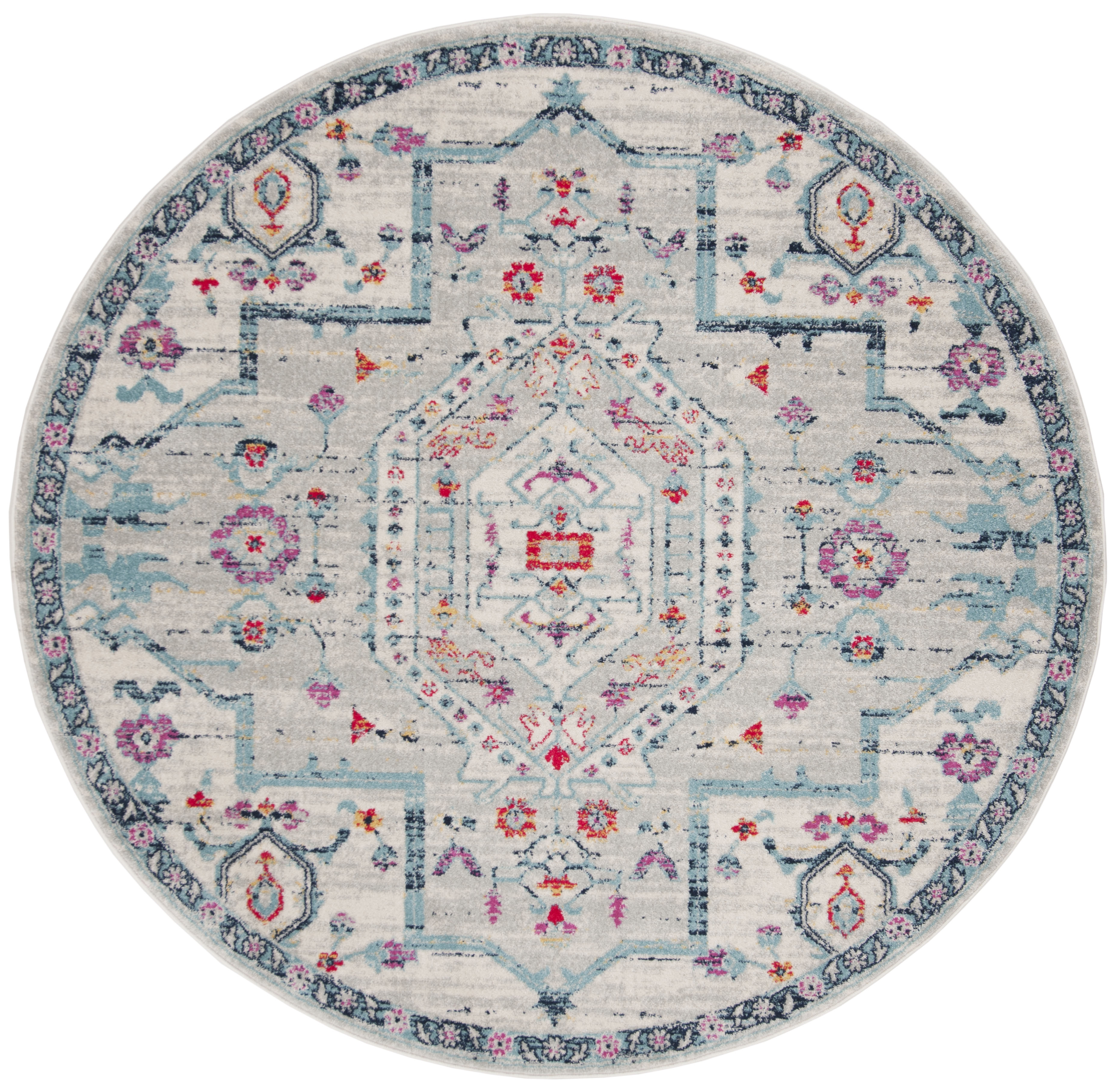Arlo Home Woven Area Rug, MAD928R, Light Grey/Fuchsia,  6' 7" X 6' 7" Round - Image 0