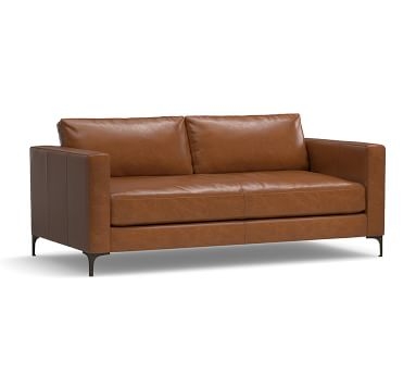 Jake Leather Sofa 85", Down Blend Wrapped Cushions, Churchfield Camel - Image 1
