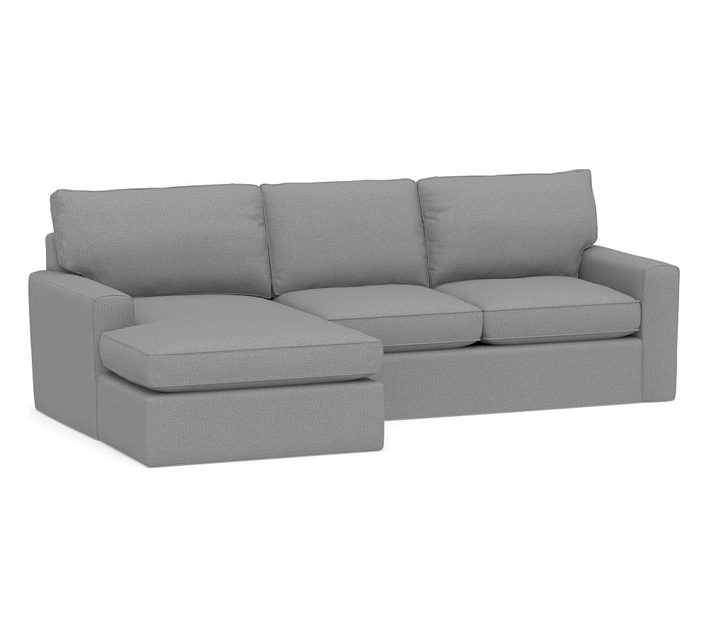 Pearce Square Arm Slipcovered Right Arm Loveseat with Wide Chaise Sectional, Down Blend Wrapped Cushions, Performance Brushed Basketweave ChambRight Army - Image 0